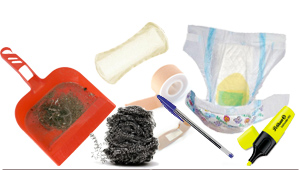 Residus que no es poden reciclar i que van cap a l’abocador: pols d’escombra, fregalls, bolquers, compreses, ceràmica...